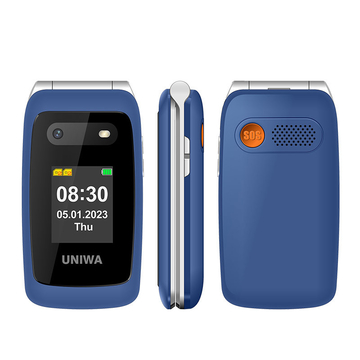 Speed Dial Flip Elderly Mobile Phones 1450mAh UNIWA V202T Blue Lightweight