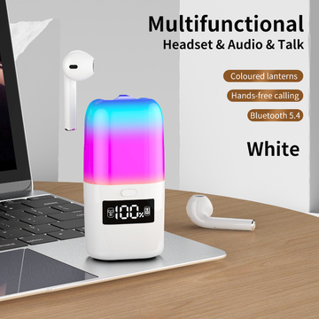 New 2in1 TWS Earphone Bluetooth Speaker Color Atmosphere LED Light Display Screen Music
