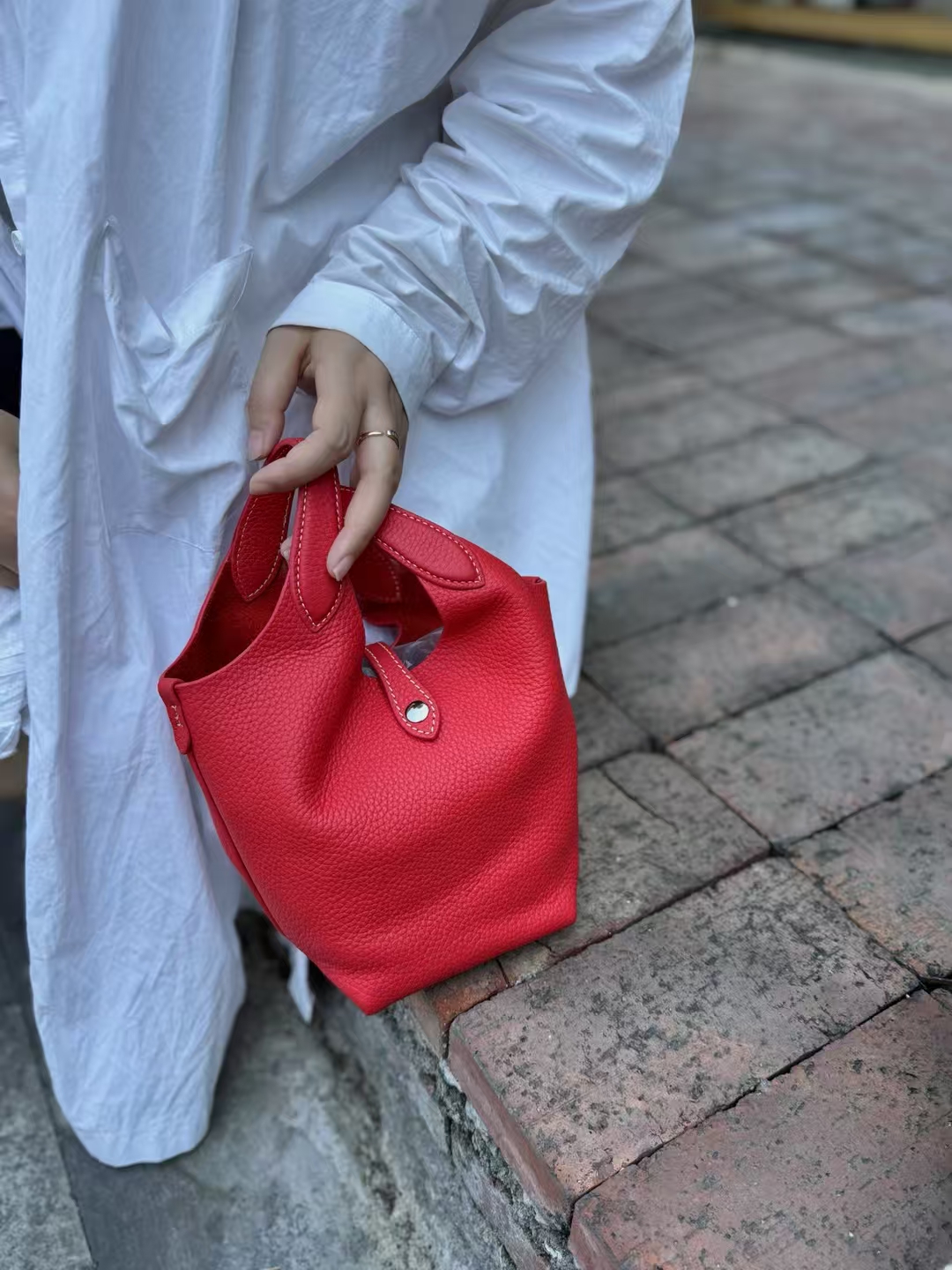 Top-Grain Full-Grain Cowhide genuine leather Basket Tote Bag (with Inner Pouch) shoulder bag crossbody bag handbag