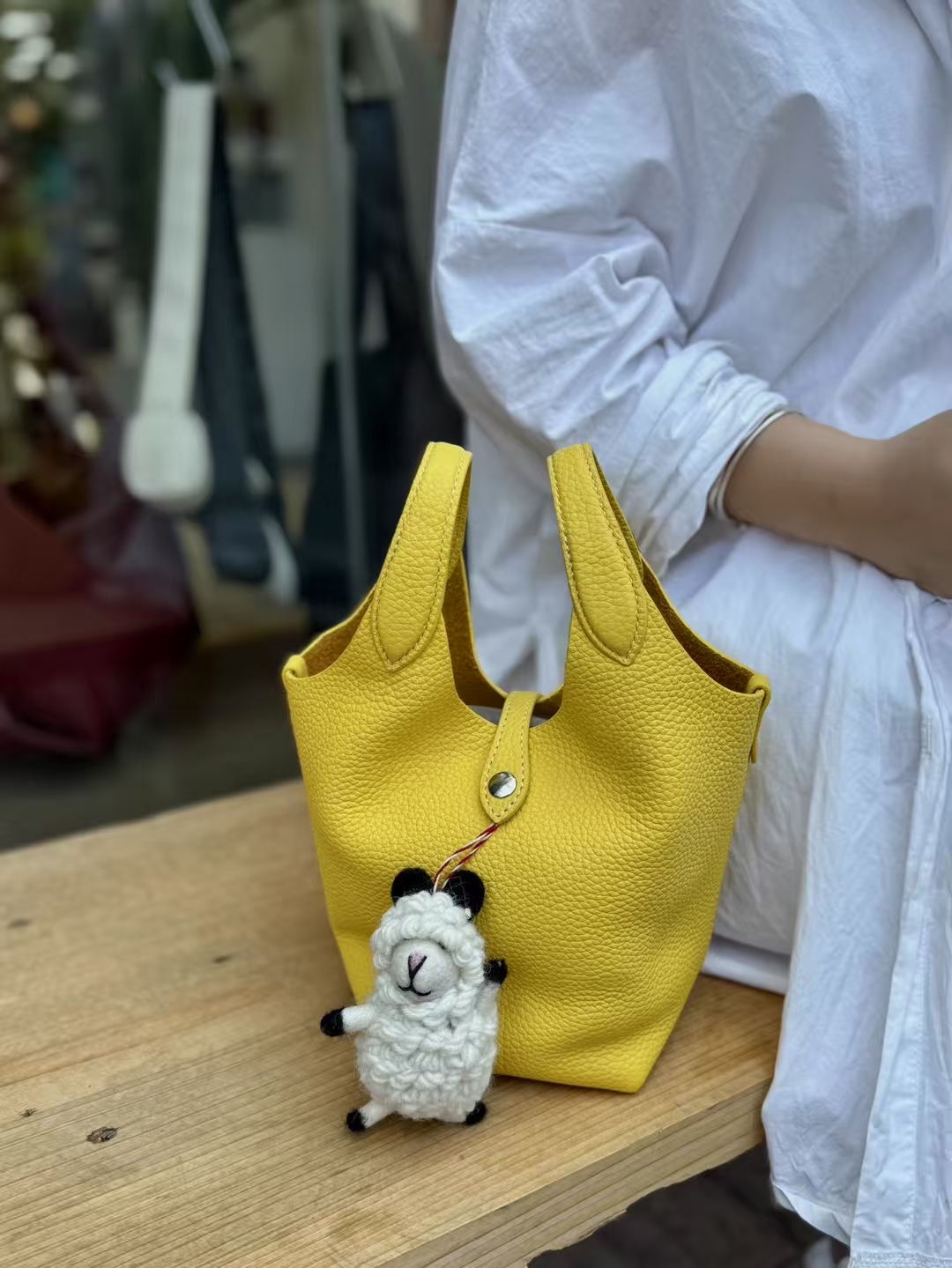 Top-Grain Full-Grain Cowhide genuine leather Basket Tote Bag (with Inner Pouch) shoulder bag crossbody bag handbag