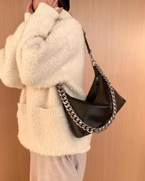 Top-Grain Cowhide Natural Crease Chain Bag Shoulder & Crossbody genuine leather bag