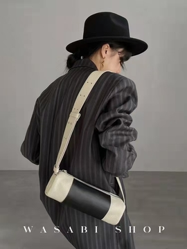 Top Grain Cowhide Color-Block Cylindrical Bag genuine leather mini crossbody shoulder bag