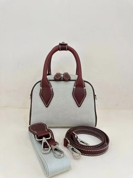 Washed Denim with Imported Vegetable-Tanned Leather Canvas Boston Bag handbag shoulder bag