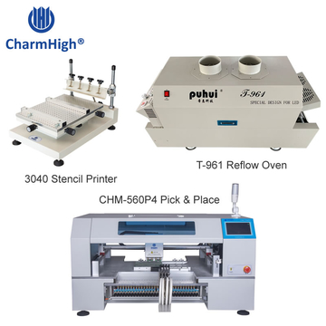 CHMT560P4 Desktop SMT Production Line, T961 Reflow Oven, Stencil Printer 3040, Yamaha feede