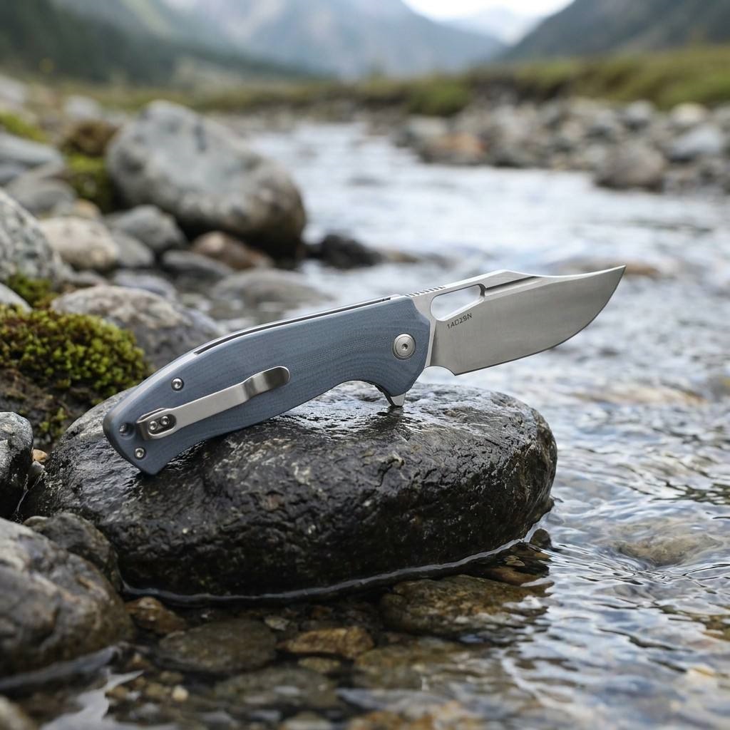 Tunafire Knife Flipper Folding Knife 14C28N Stonewash Blade Ball Bearing Blue G10 Handle EDC Outdoor Survival Tool GT-T0050-1