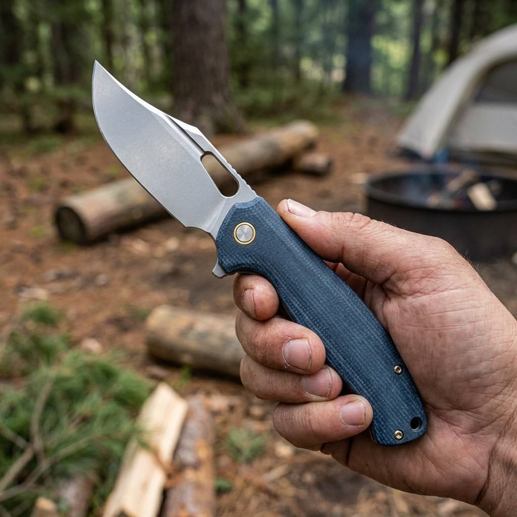 Tunafire Knife Flipper Folding Knife 14C28N Stonewash Blade Ball Bearing Blue G10 Handle EDC Outdoor Survival Tool GT-T0050-1