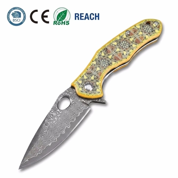 3D Print Aluminum Handle Damascus Steel Pocket Knife