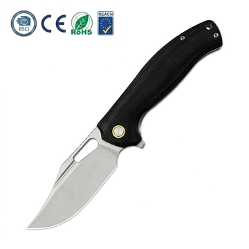 Tunafire Knife GT-T0050-1 Folding Pocket Knife 14C28N Stonewash Blade Ball Bearing Black G10 Handle EDC Outdoor Tactical Cutting Tool