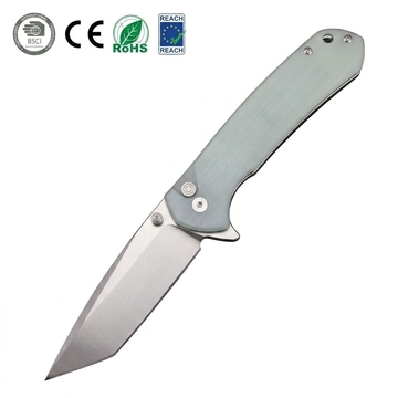 Tunafire knife GT-T0033 D2 Steel Button Lock Folding Pocket Knife, 58-59 HRC Stone Washed Blade, G10 Anti-Slip Handle EDC Utility Cutting Tool for Camping Hunting DIY Daily Carry