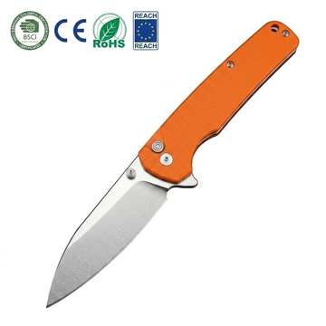 Tunafire Knife |GT-T0036 3.4" | D2 Stone washing Blade | G10 Orange Handle | Button Liner Lock | EDC Outdoor Knives