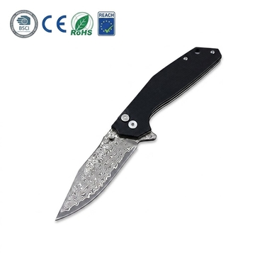 Tunafire Knife GT-DM016 76 Layers Damascus Steel Blade Folding Knife Ball Bearing G10 Handle EDC Pocket Knife