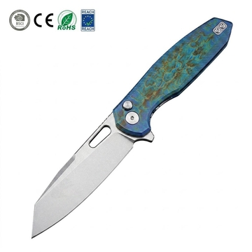 Tunafire knife GT-T0044-5 VG-10 Steel Pocket Folding Knife Blue Titanium Alloy Handle Button Lock EDC Carry Knife