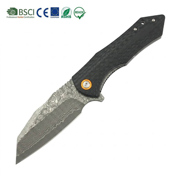 GT-DM020 Damascus Folding Knife Carbon Fiber G10 Handle Smooth Ball Bearing Flip, 59-60HRC Super Sharp Blade, 125g Lightweight EDC Pocket Knife With Black Gift Box For Outdoor &amp; Collection