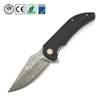GT-DM019 Damascus Steel Folding Knife Carbon Fiber G10 Handle Ball Bearing 59-60HRC EDC Pocket Knife For Camping Collection