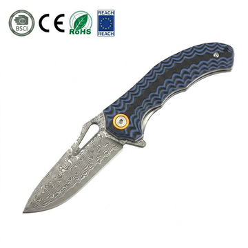 Tunafire Knife  GT-DM021 Small 2.68”Damascus Pocket Knife Two Color G10 Grip Portable Outdoor Fishing Utility Tool