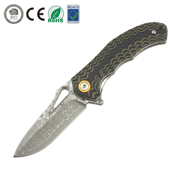 Tunafire Knife GT-DM021 2.68”Damascus steel Knife Brown Two Color G10 Handle Portable Outdoor Camping Survival Tool