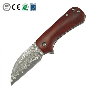 66g Super Light Mini EDC Pocket Knife GT-DM022 Damascus Steel Folding Knife Natural Wood Handle Ball Bearing Portable Everyday Carry Knife