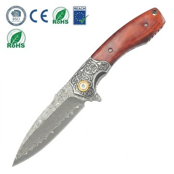 Damascus Folding Knife GT-DM023 Lightweight Rosewood Handle Daily Carry Utility Knife For Camping Survivao Tool