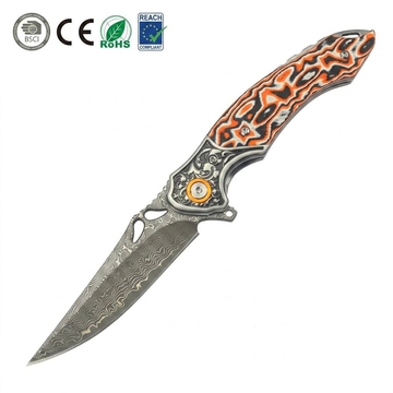 Portable EDC Hardware Tool GT-DM024 Damascus Steel Pocket Knife Fiber Board Handle Smooth Ball Bearing Flipper Knife