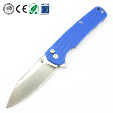 Tunafire Knife |GT-T0036 3.4" | D2 Stonewash Blade | G10 Blue Handle | Button Liner Lock | EDC Camping Pocket Knives