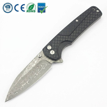 Tunafire Knife G10 Carbon Fiber Folding Knife 3.54"Damascus Steel Blade Camping Hunting Tool GT-T0036-1