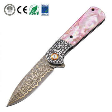 VG10 Damascus Bronze Pocket Knife GT-DM049 |3.31" Blade 58-59HRC |Collectible Everyday Carry Knife