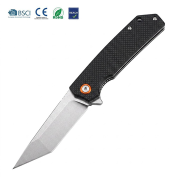Tunafire Knife GT-T0066 Stone washing D2 Steel Folding Pocket Knife with Black G10 Handle Ball Bearing EDC Knife