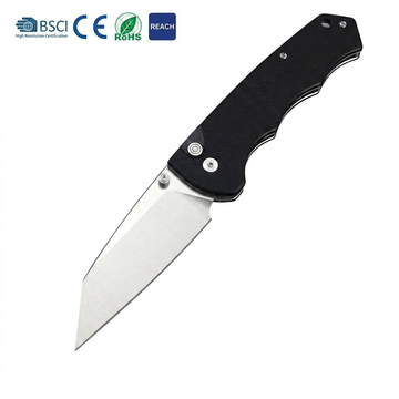 Tunafire Knife GT-T0065 Stonewashed D2 Steel Folding Pocket Knife, Button Lock G10 Handle 59-60HRC Lightweight EDC Outdoor Carry Utility Knife