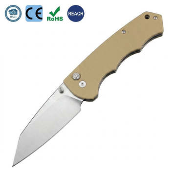 Tunafire Knife GT-T0065 D2 Steel Folding Pocket Knife, G10 Handle Button Lock Stone Wash EDC Tool For Camping Hiking