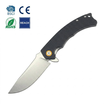 Tunafire Knife GT-T0064 D2 Steel EDC Folding Knife, Smooth Ball Bearing Stone Wash Blade G10 Handle Portable Outdoor Survival Knife